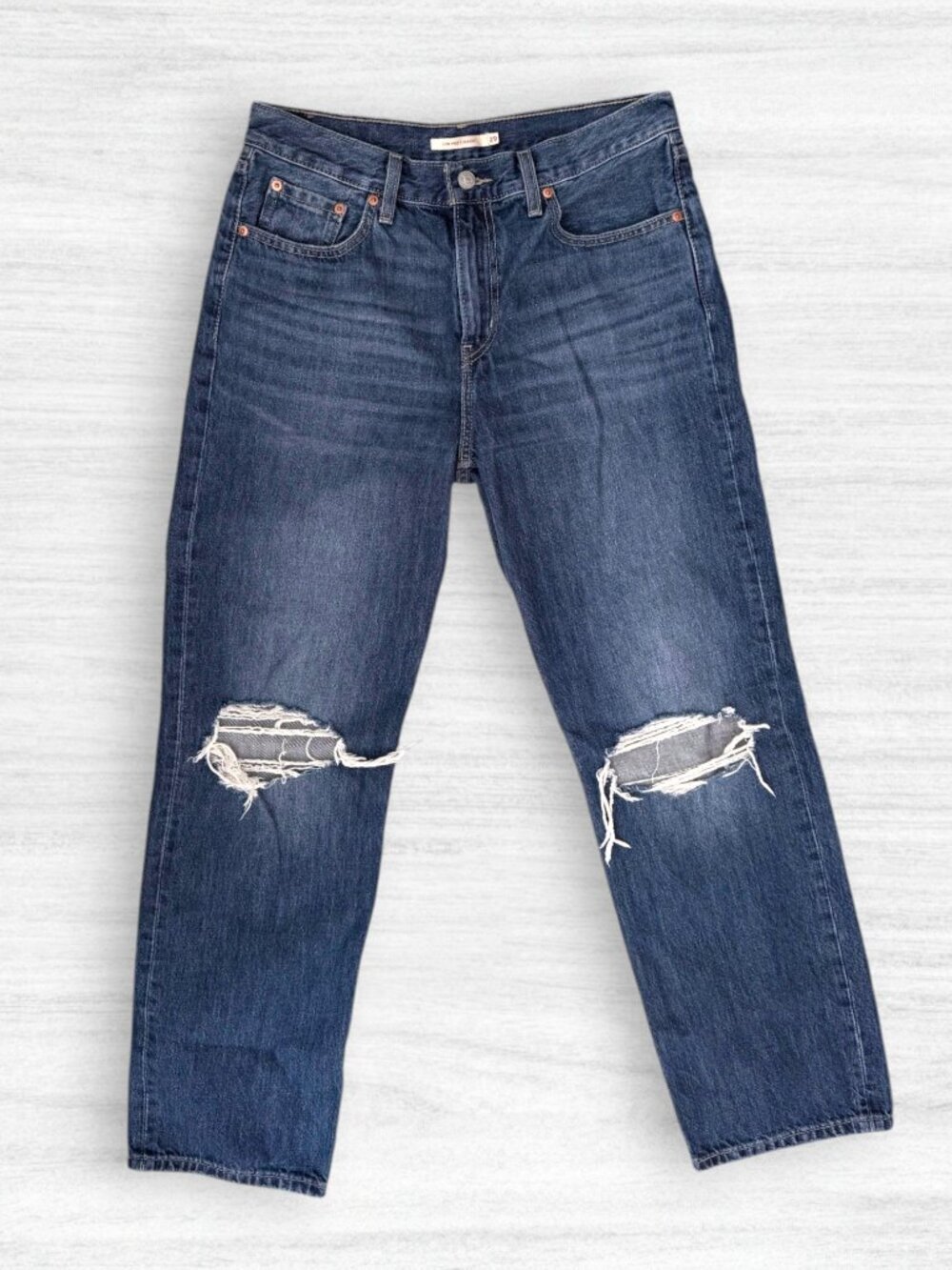 Levi's Low Pro Straight Jeans W29 Distressed Ripped Knee Medium Wash Denim